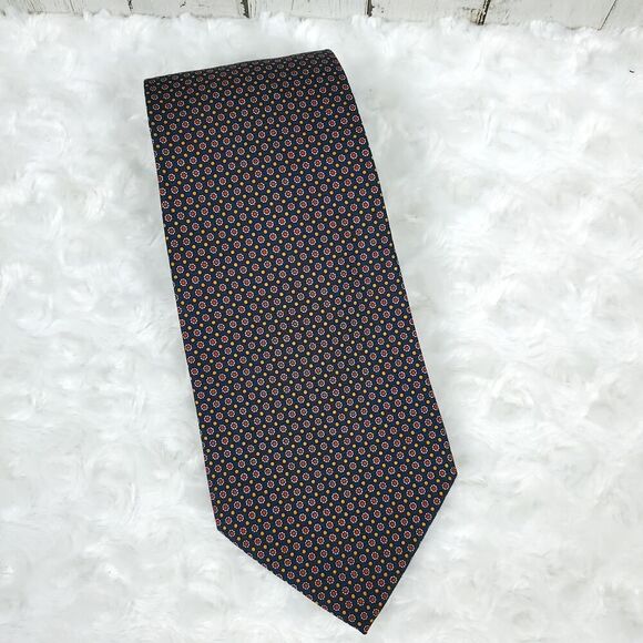 Polo Ralph Lauren Silk Dot Print Tie Navy Blue Red Yellow - Picture 2 of 7